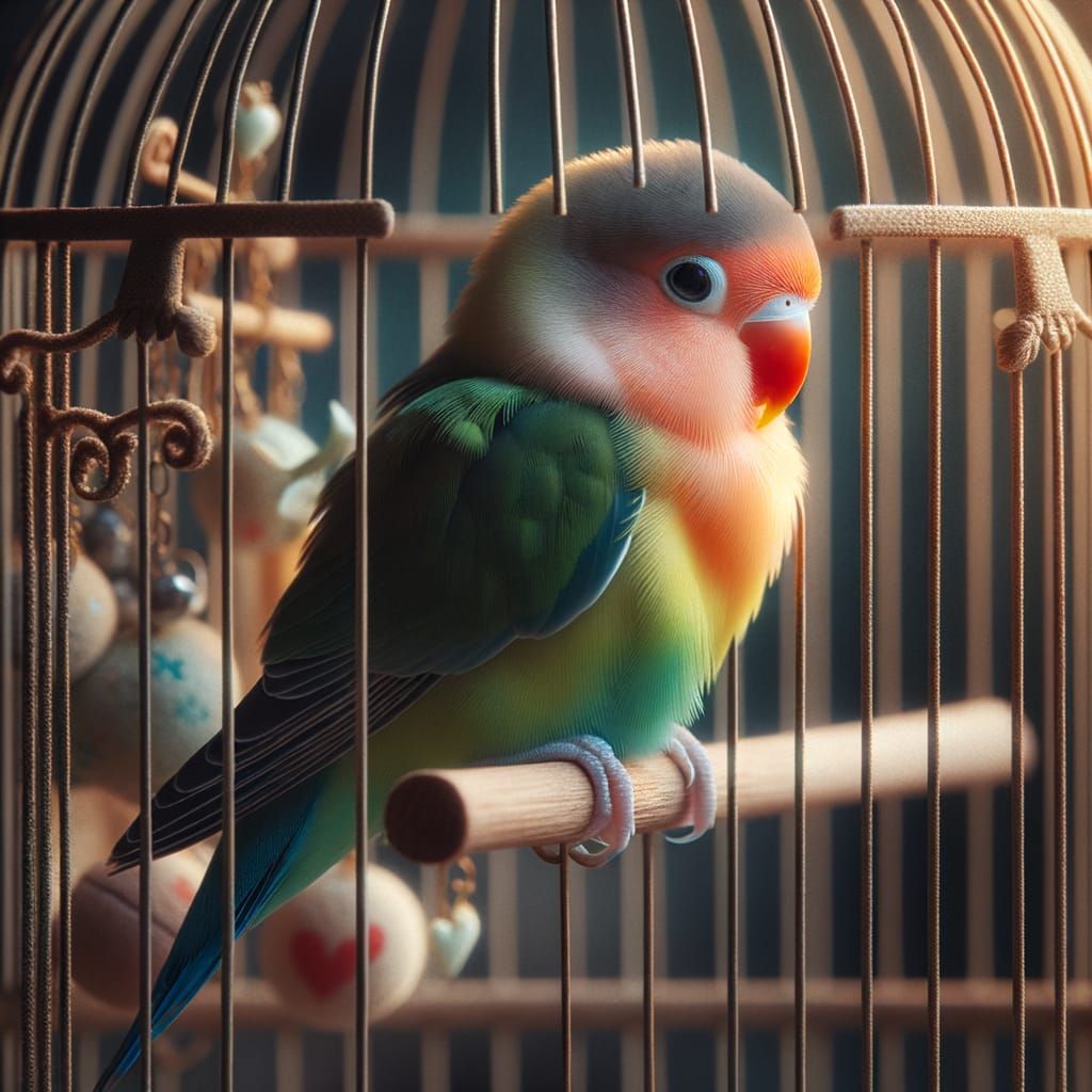 Lonely Lovebird in Cage: A Poignant Avian Portrait