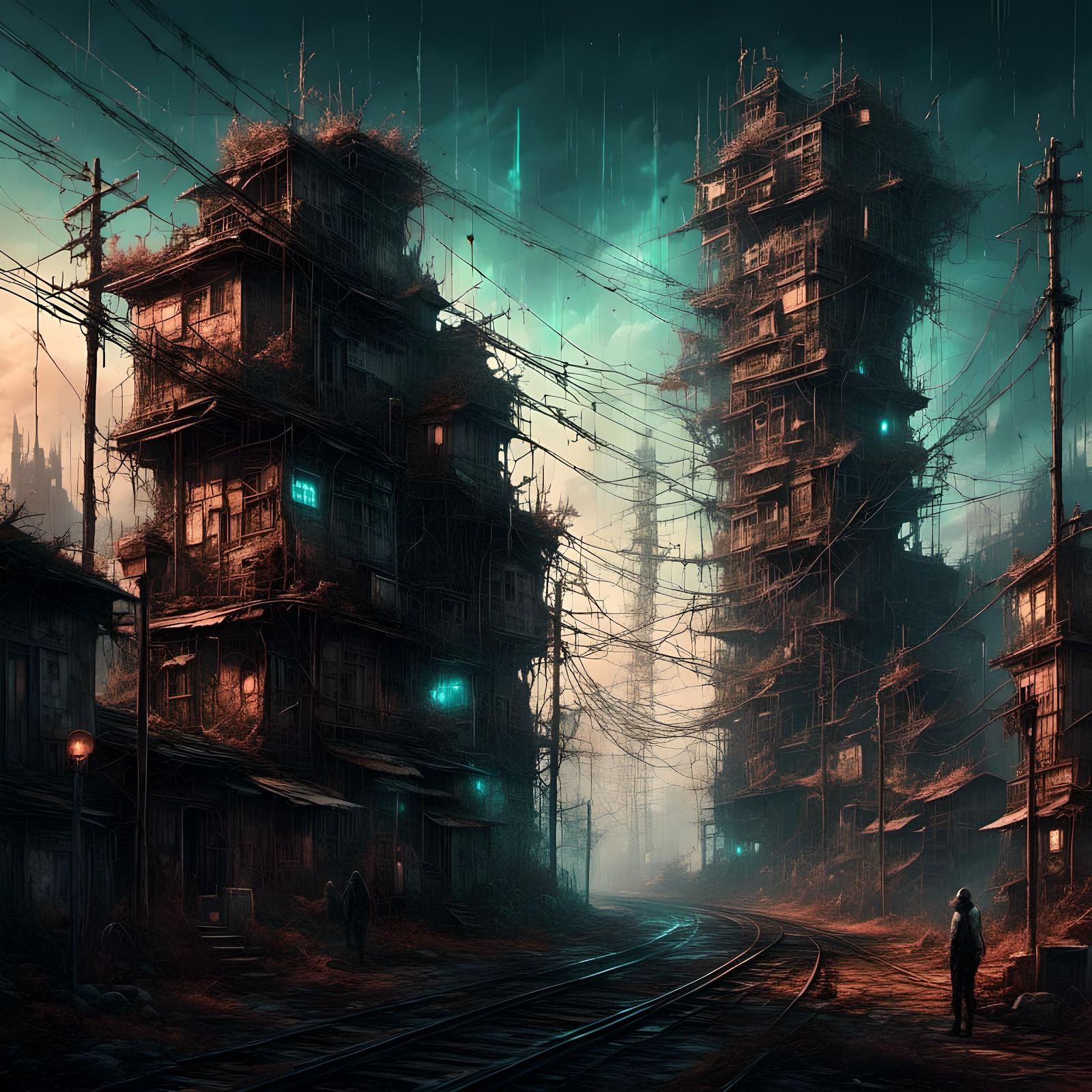 Futuristic Power Lines in Synthwave Urban Landscape