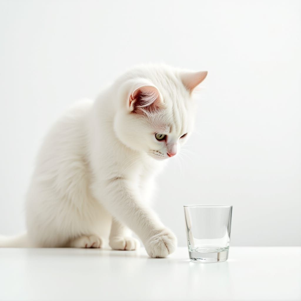Curious Cat Pushes Glass Off Table in Realistic Photo