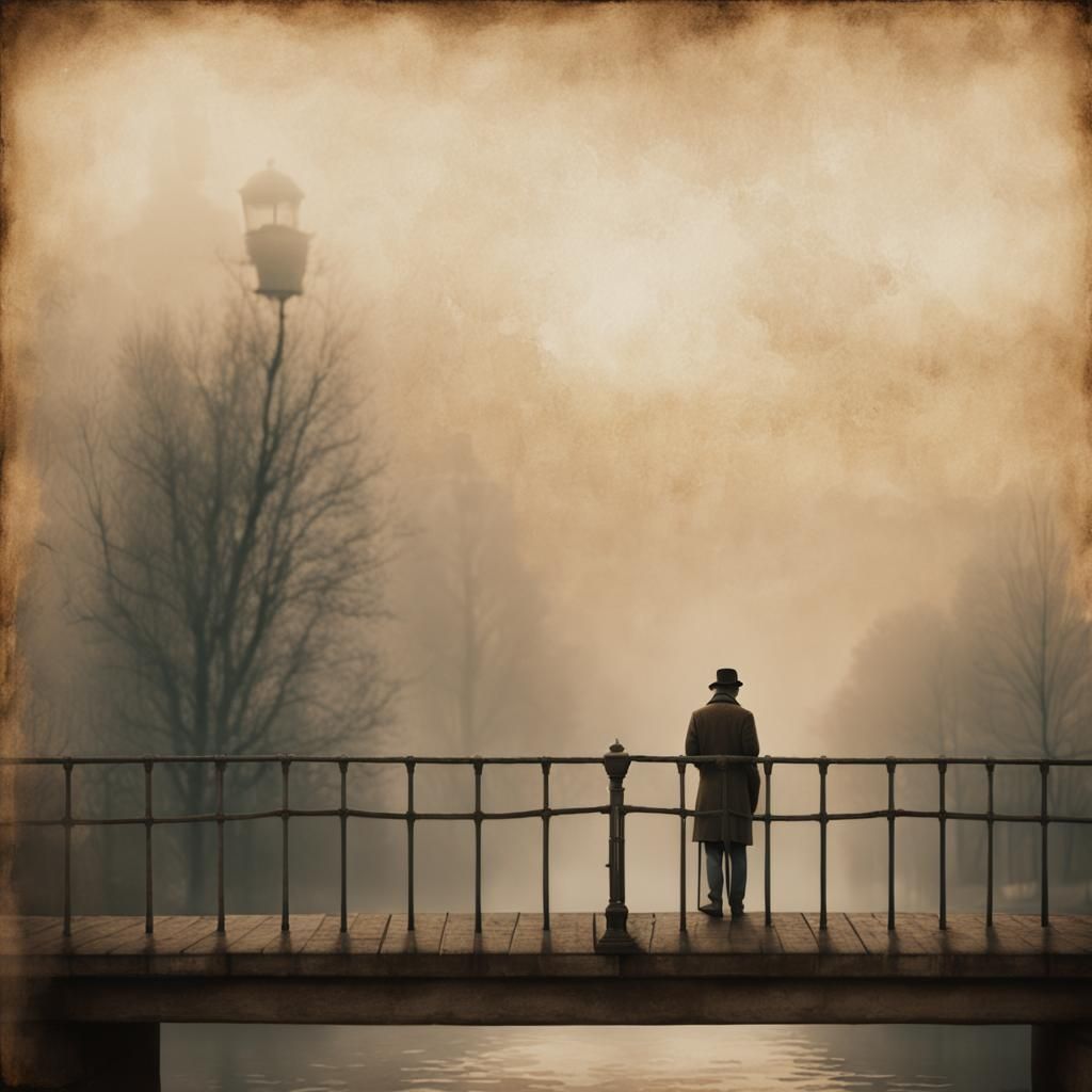 Gloomy Man on London Bridge in Noir Style