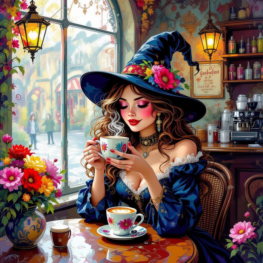 Magical Witch's Cafe with Glowing Flowers in Vibrant Candyla...