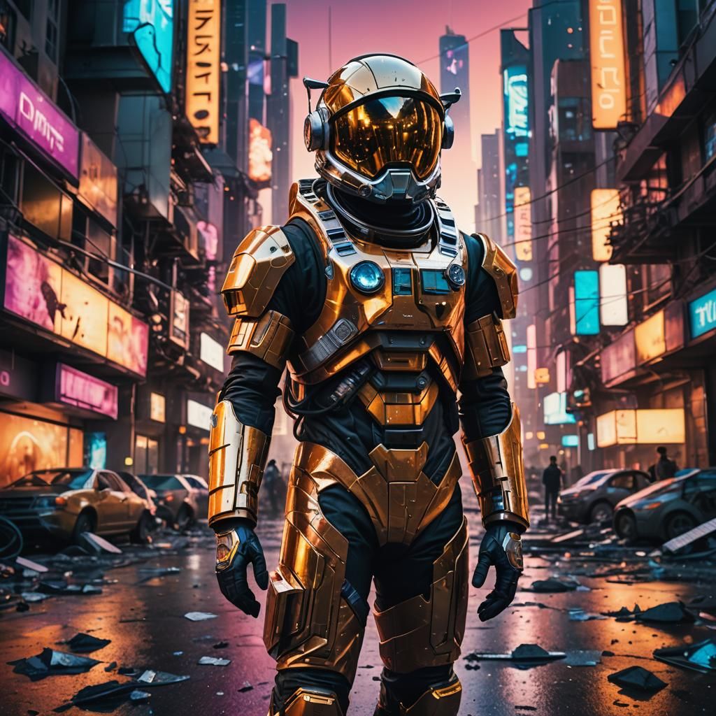 Astronaut in Futuristic City, Sci-Fi Photography