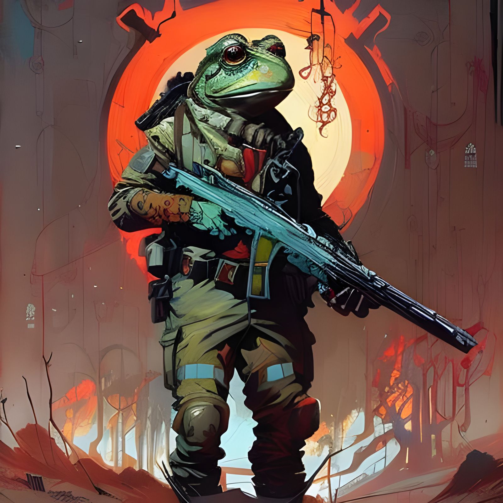 an armed frog soldier