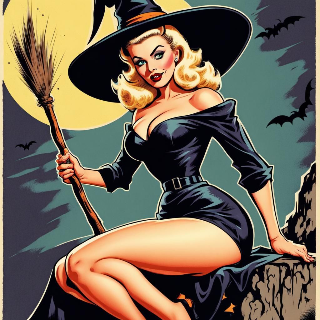 Retro pinup comic book witch