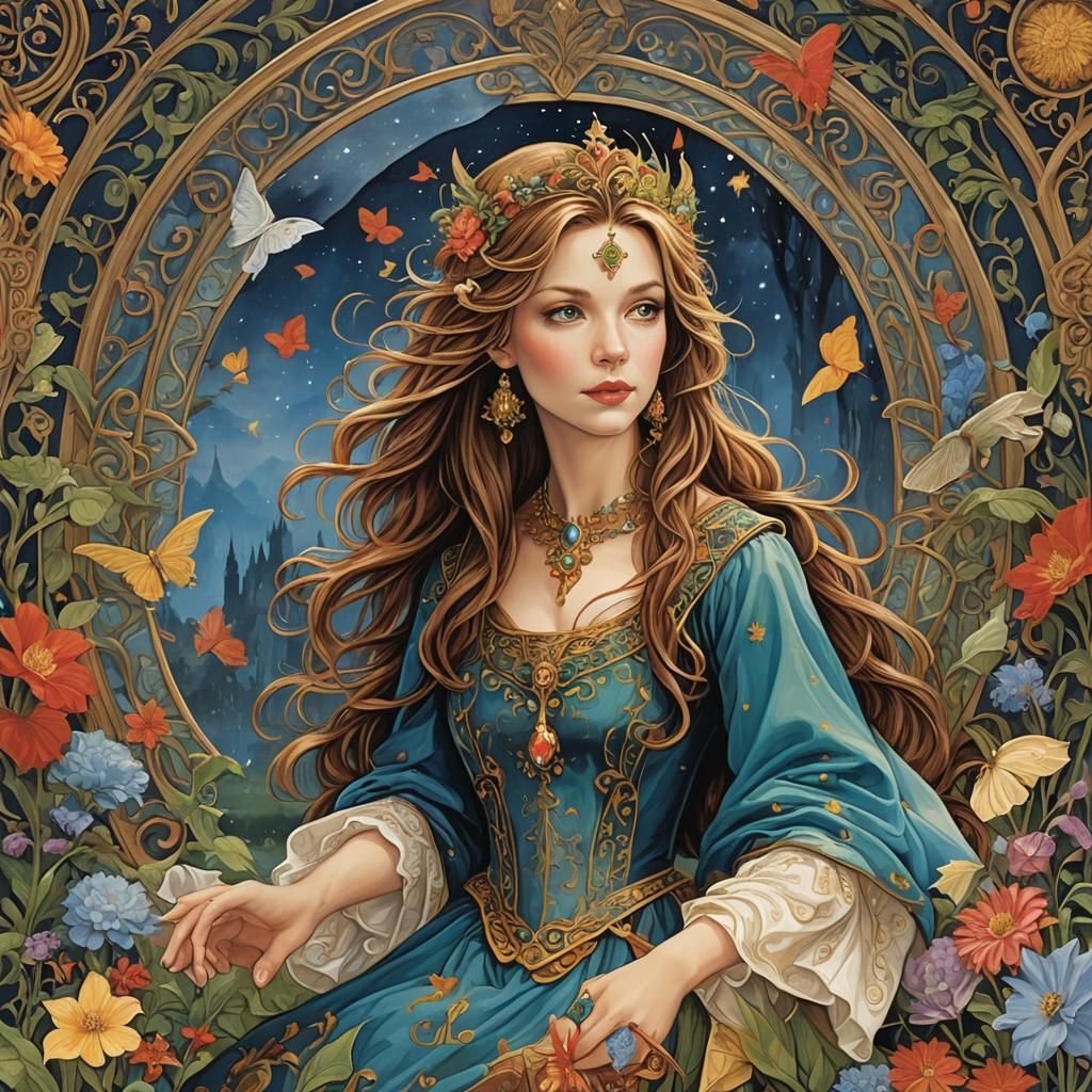 Enchanting Fantasy Scene in Classic Illustration Style