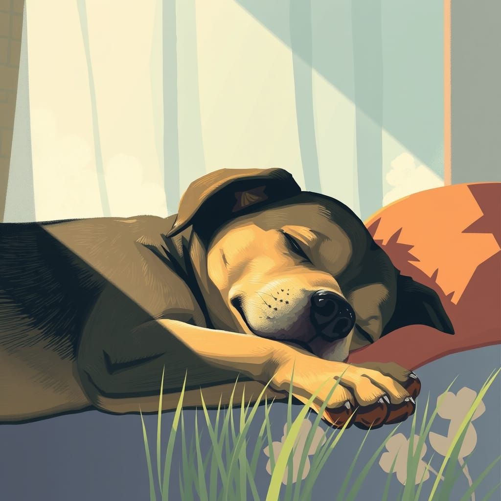 Dog Sleeping in Sunshine in Wilfredo Lam Style