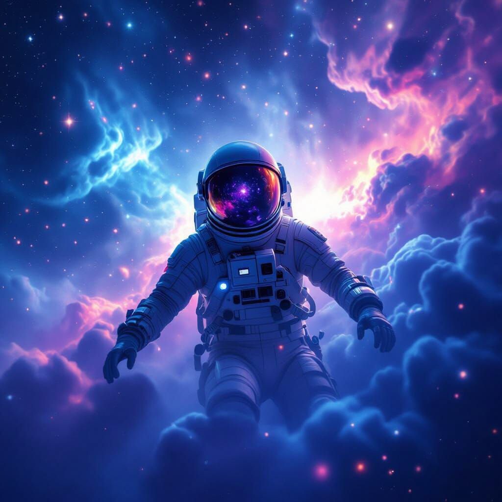 Astronaut Drifting in Nebula in Hyperrealistic Style