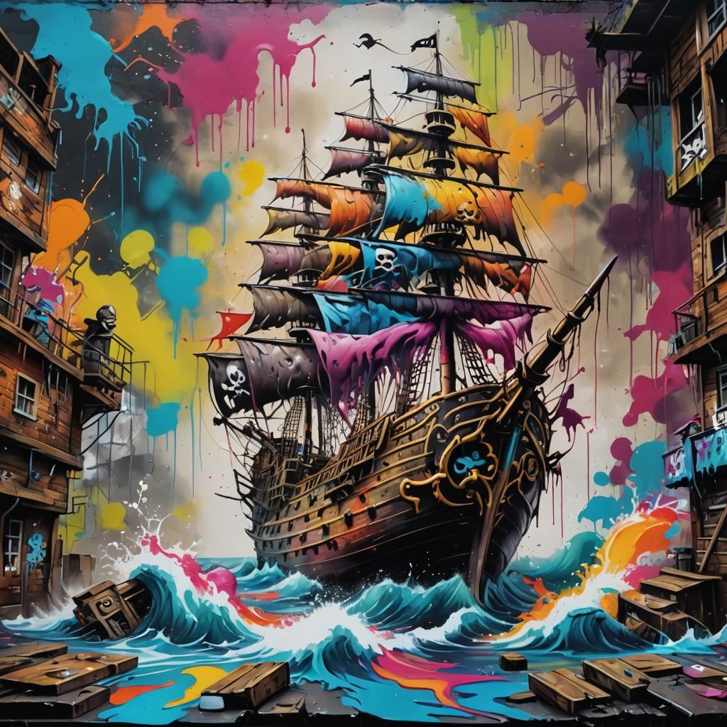 Graffiti Pirate Ship: Colorful Street Art Style