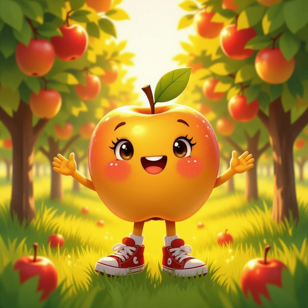 Happy Anthropomorphic Apple in Niche Footwear