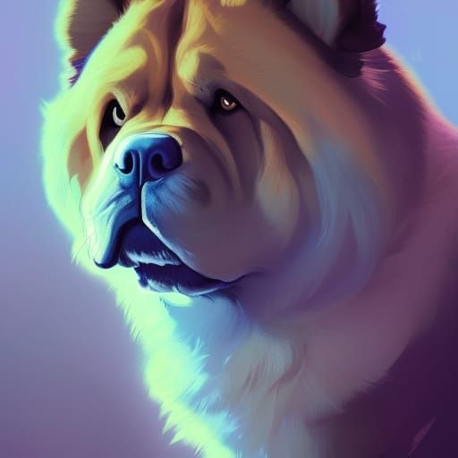 Hyperdetailed Chow Chow Portrait in Art Nouveau Style