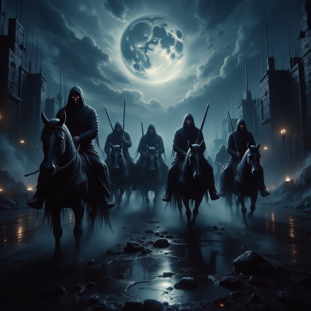 Dark Horse Riders Carry Severed Heads in Burnt Village