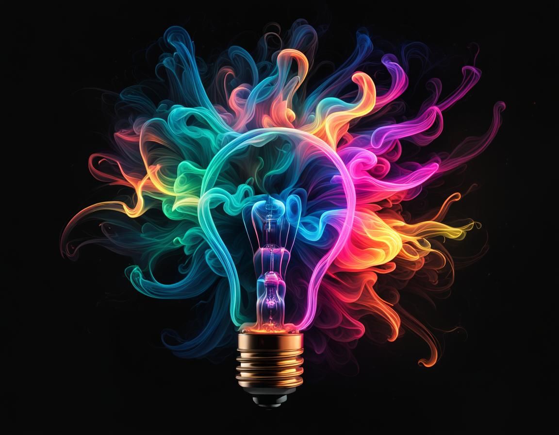 Neon Art Explosion: Light Bulb in Digital Art Style