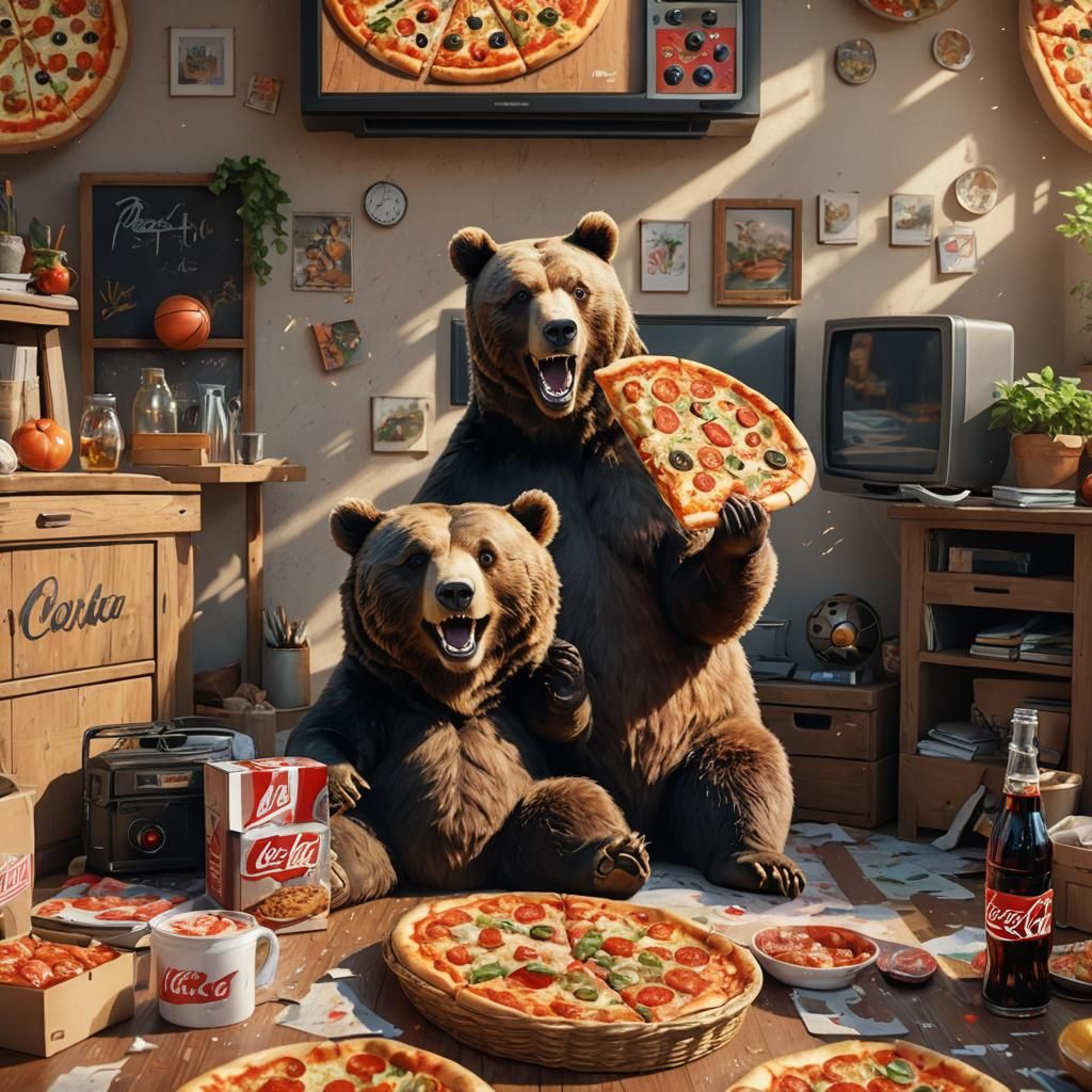 Excited Bear Watching TV in Watercolor Style