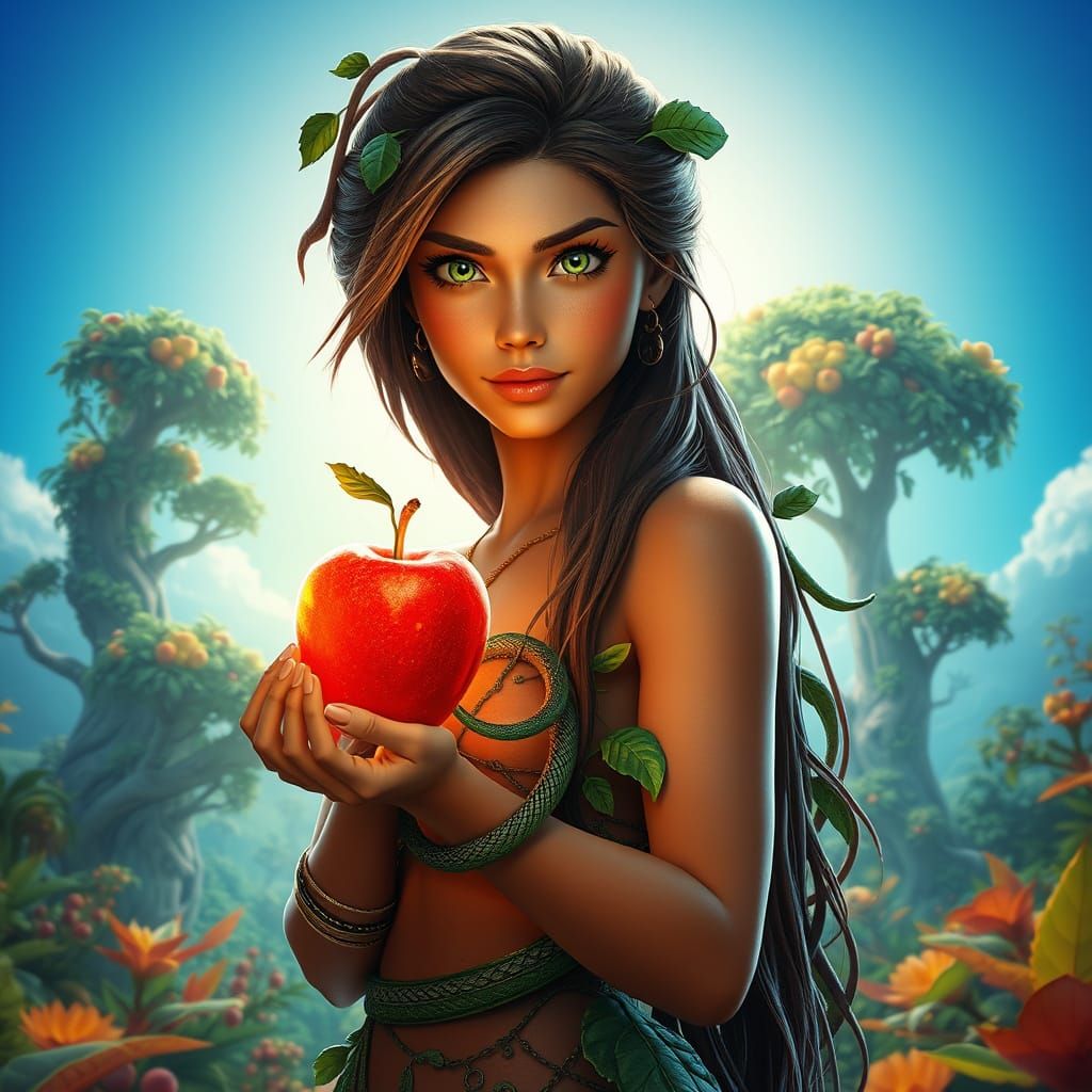 Garden Goddess Presents a Radiant, Glowing Red Apple