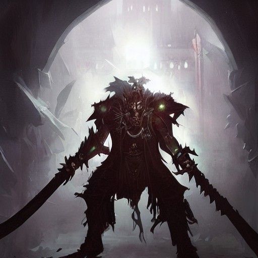 Sinister Warhammer Warrior in Grimdark Landscape