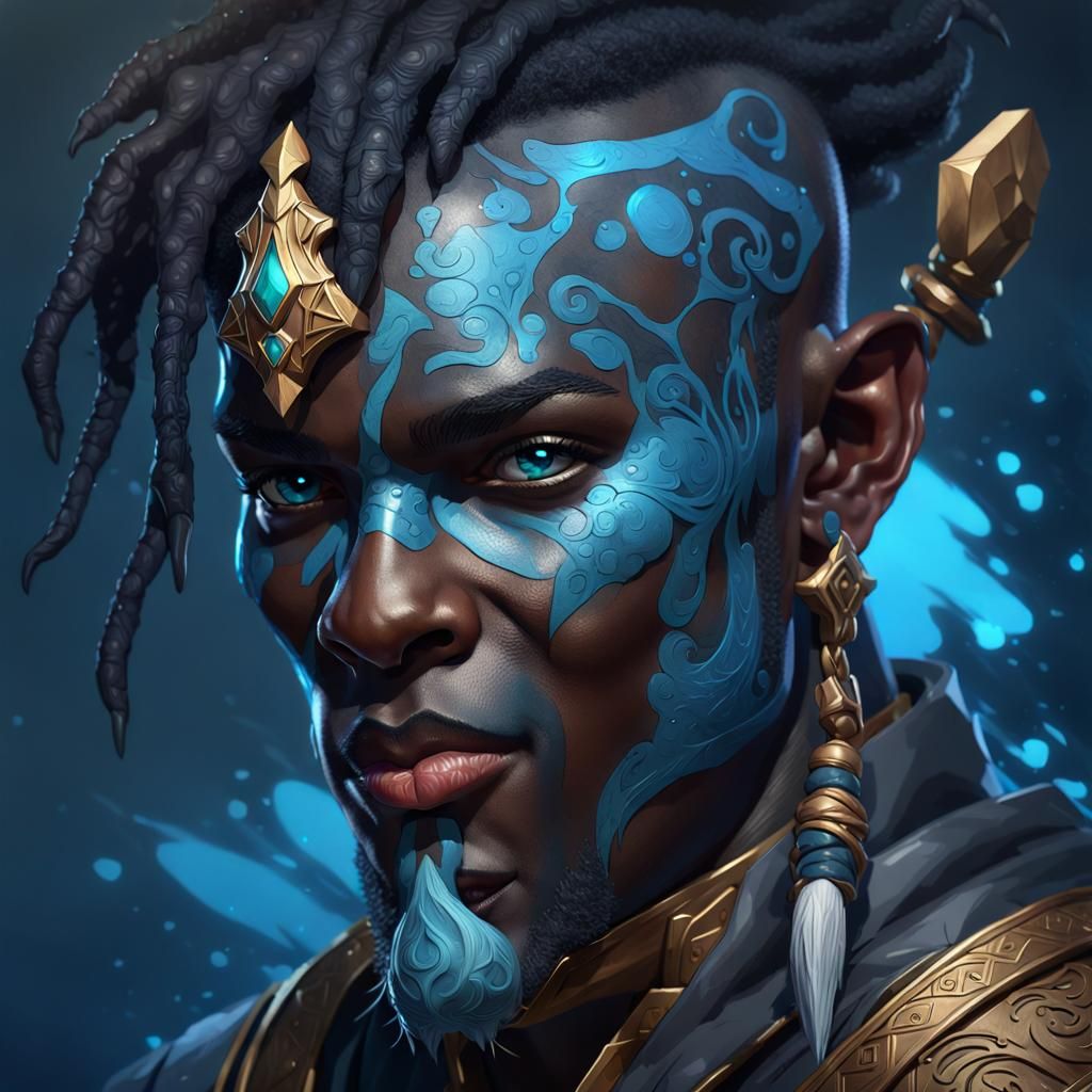 Enchanting Genasi Warrior Portrait in D&D Style