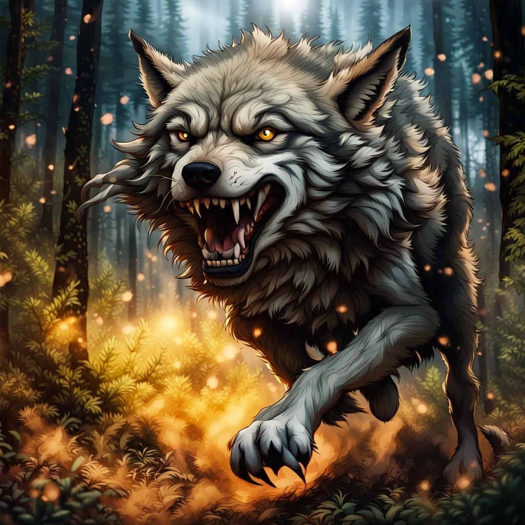 Angry Wolf Running Through Forest: Professional Photography