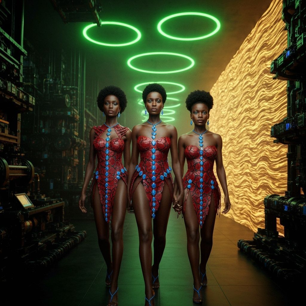 Generations Walking to Golden Waterfall in Photo-Realistic S...