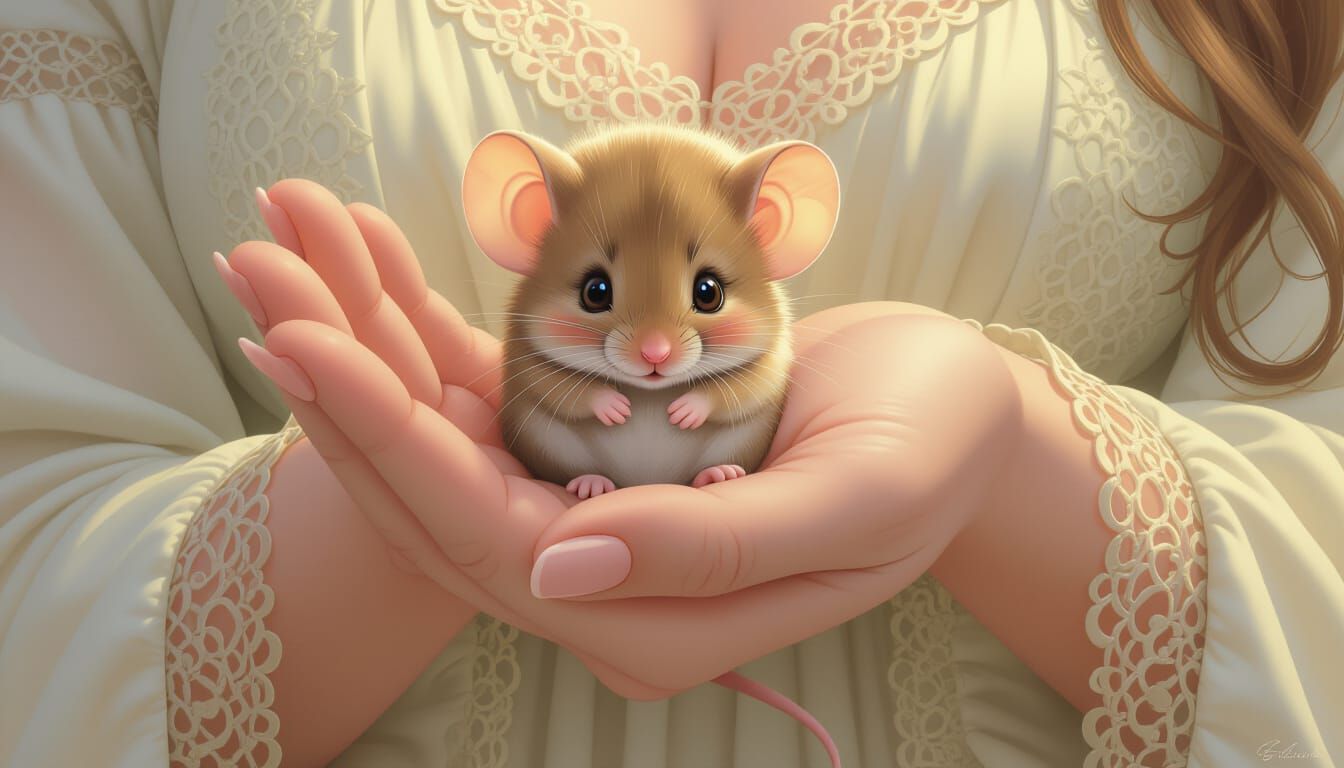 Shy mouse in the palm of a hand