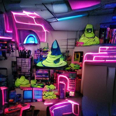 Neon Wizard in Vibrant Lair