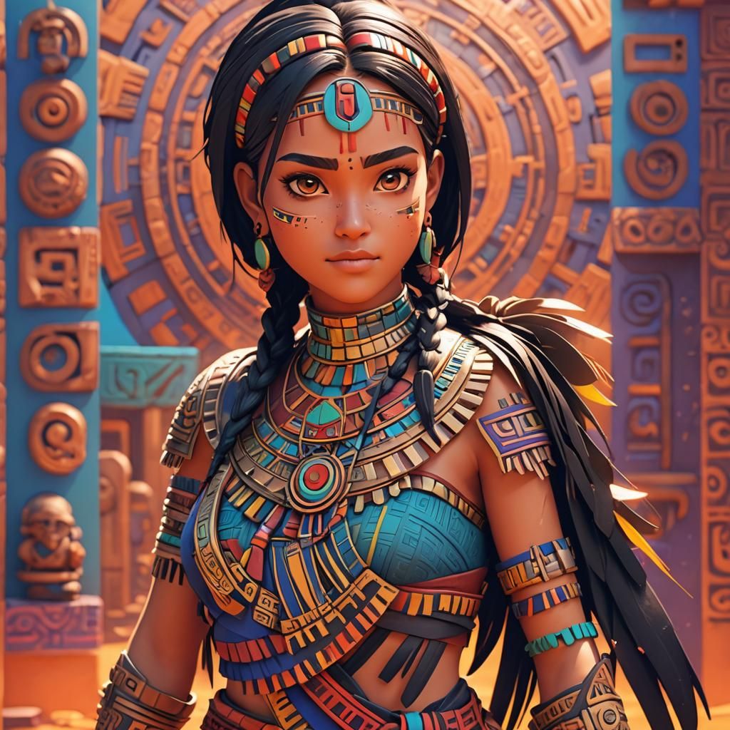 Aztec Maya Manga Anime Girl in 3D