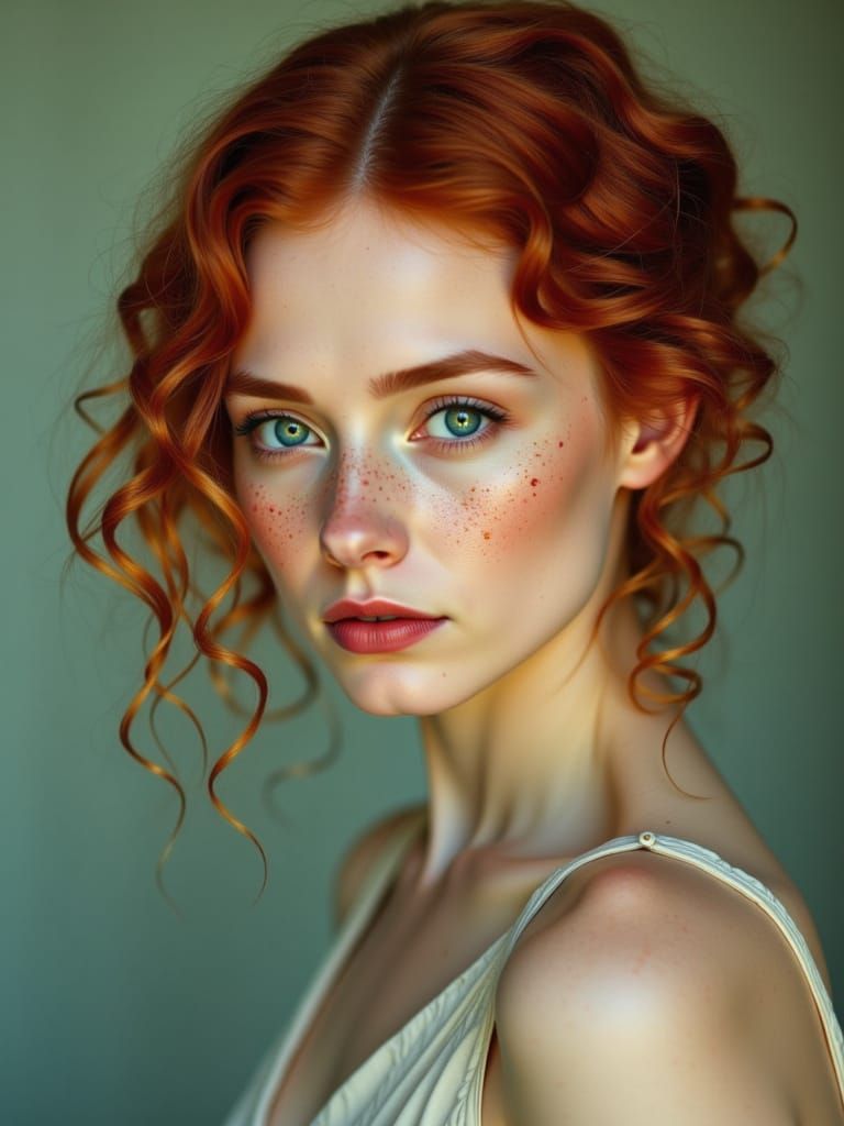 Studio Portrait of a Young Woman with Freckles