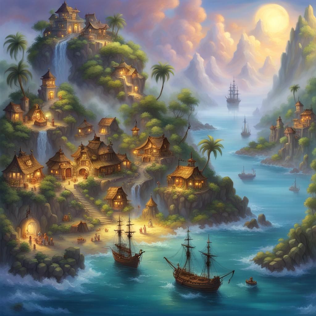 Cartoon Pirate Island Map in Monkey Island Style