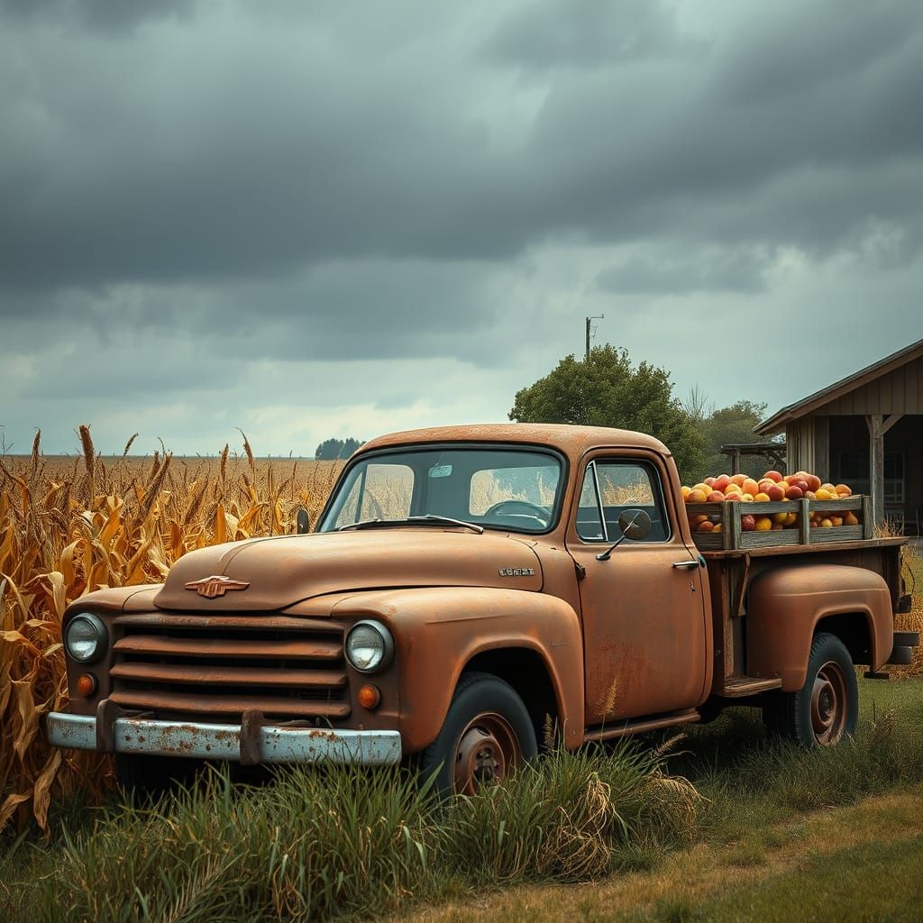 Hyperrealistic Pickup Truck at Cornfield Edge