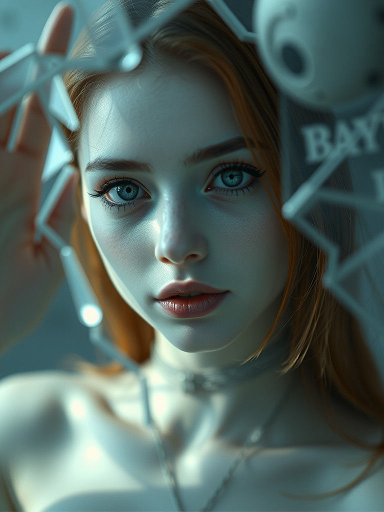 Woman Behind Broken Glass in Cinematic Lighting