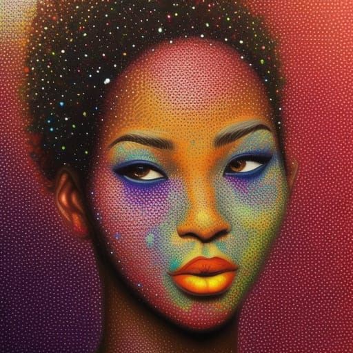 Pointillist Portrait of Ebony Female Doctor