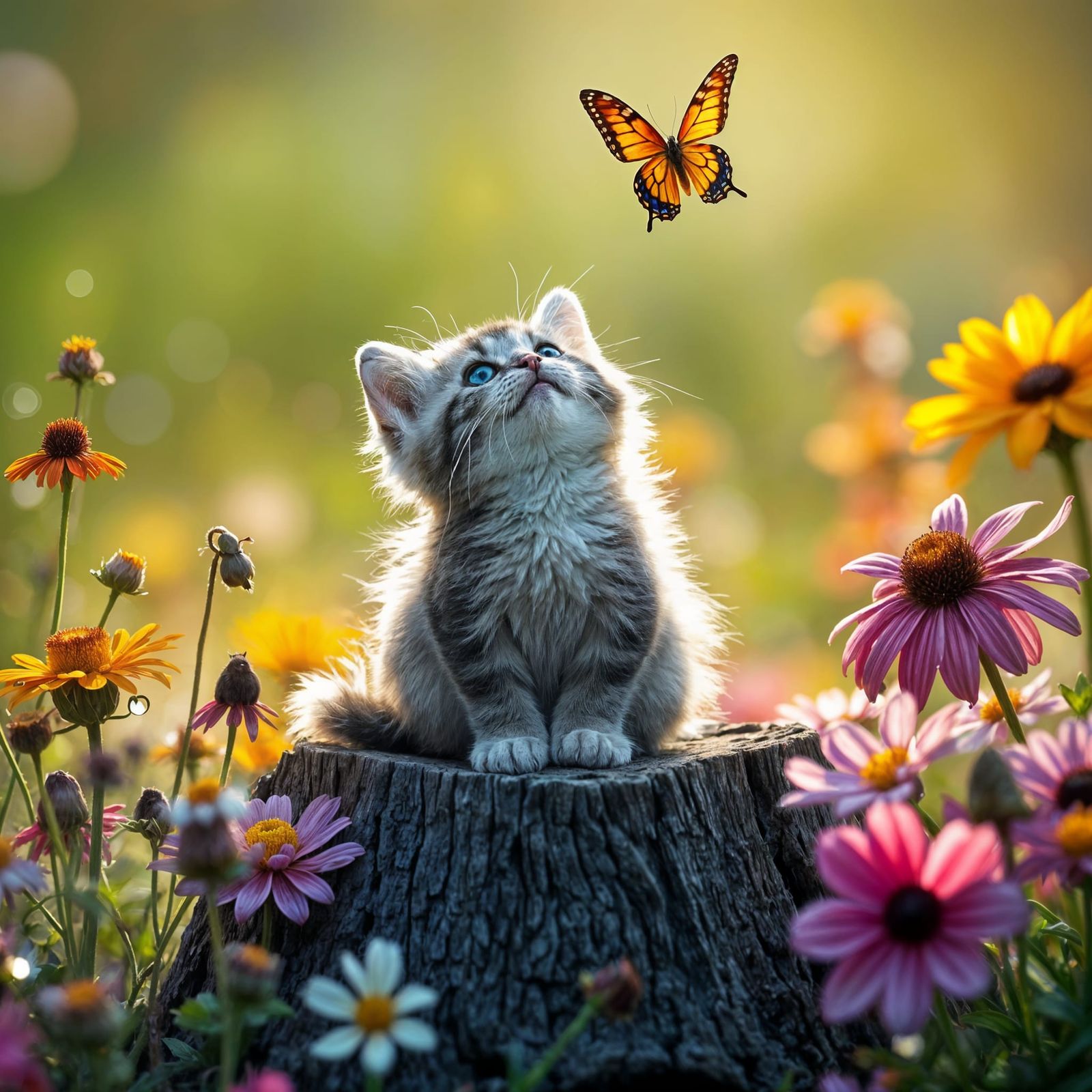 Whimsical Feline in Enchanted Meadow