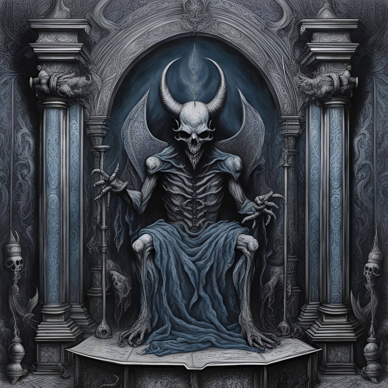 Demonic Altar in Hell: Eerie Magazine Style