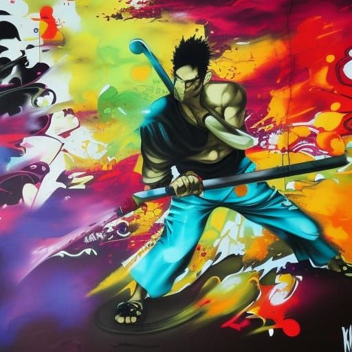 Roronoa Zoro Graffiti Art in Street Style
