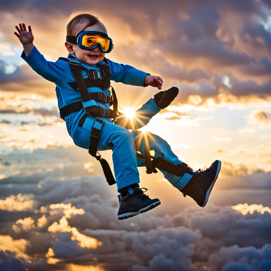 Baby Skydiving Portrait with Bokeh and Natural Halo