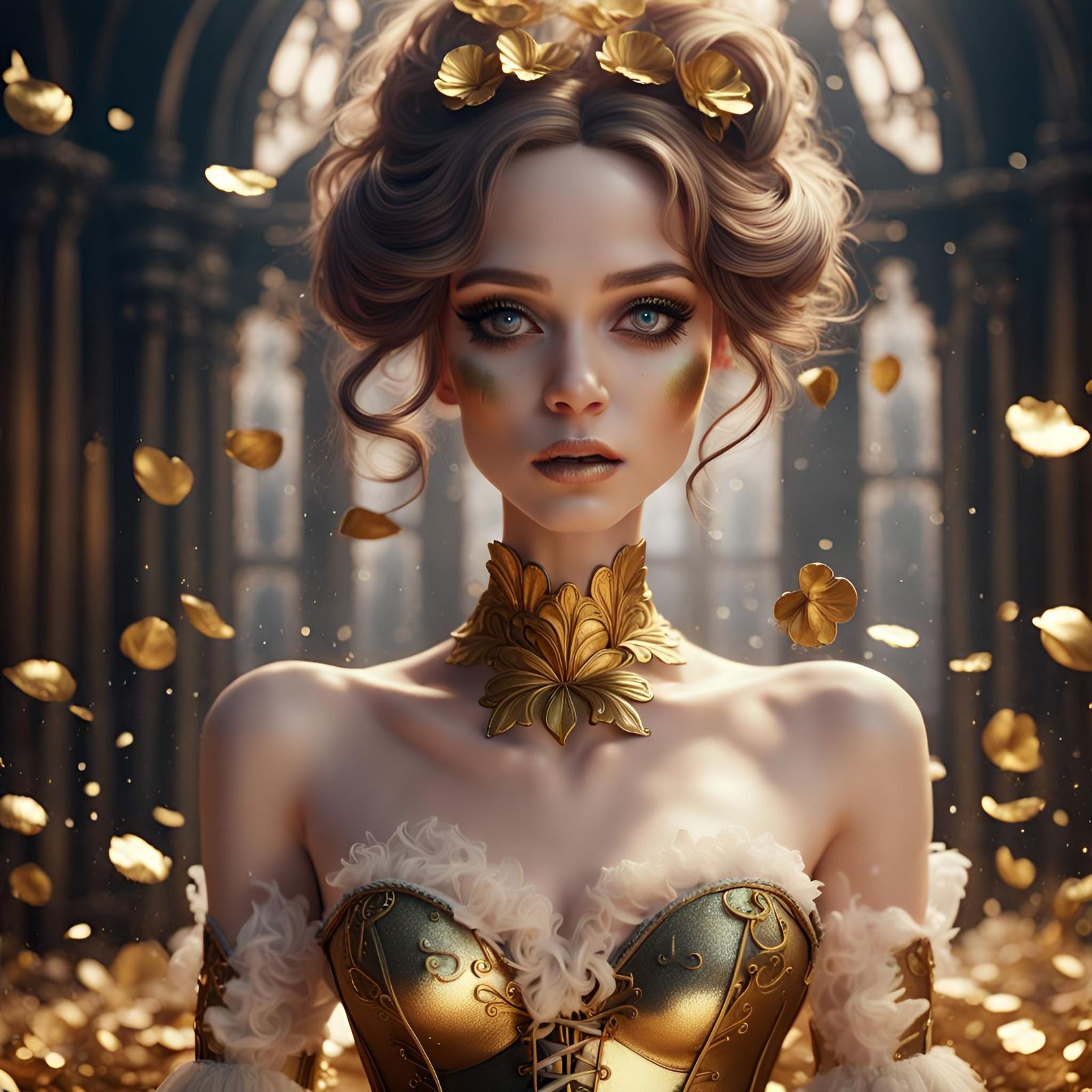 Golden Woman in Metal Petals: Fantasy Art