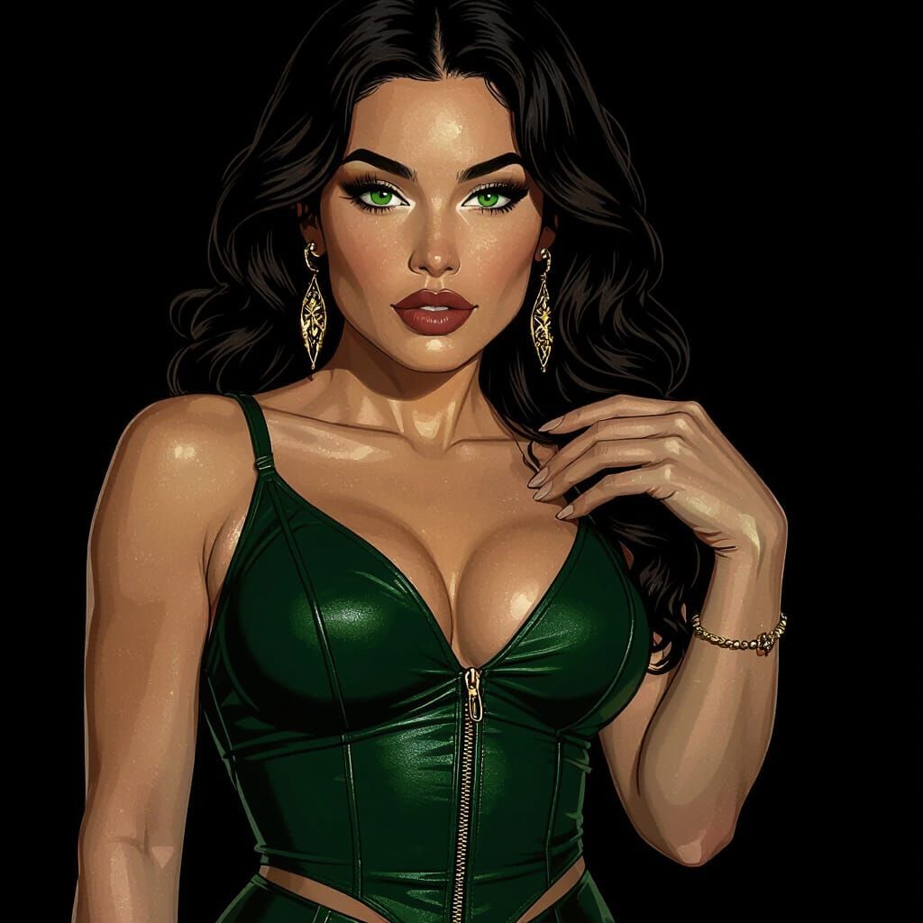 Athletic Woman with Green Eyes in Art Nouveau Style