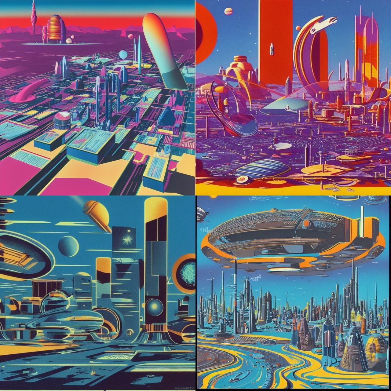 Retro-Futuristic Cityscape in Space, 1970s Style