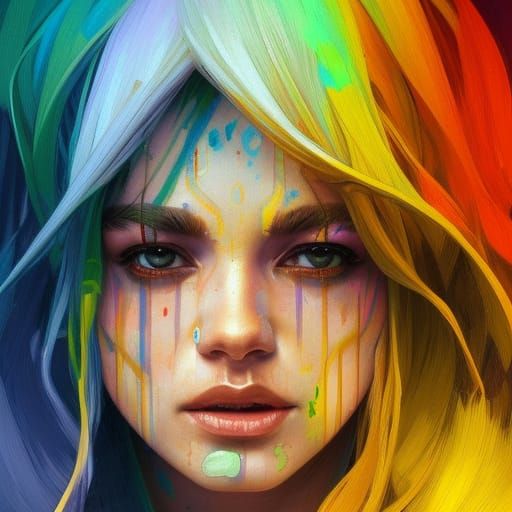 Rainbow Woman Portrait in Art Nouveau Style