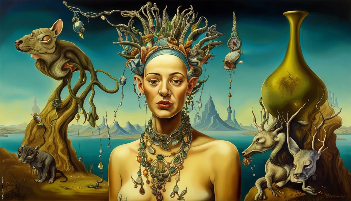 Surreal Woman with Trophy in a Dali-esque Style