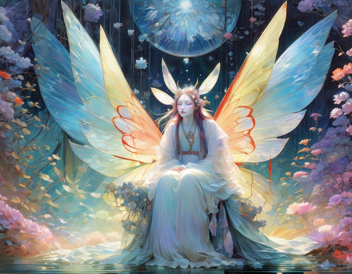 Enchanting Fairy with Vibrant Wings in Fantasy Art Style
