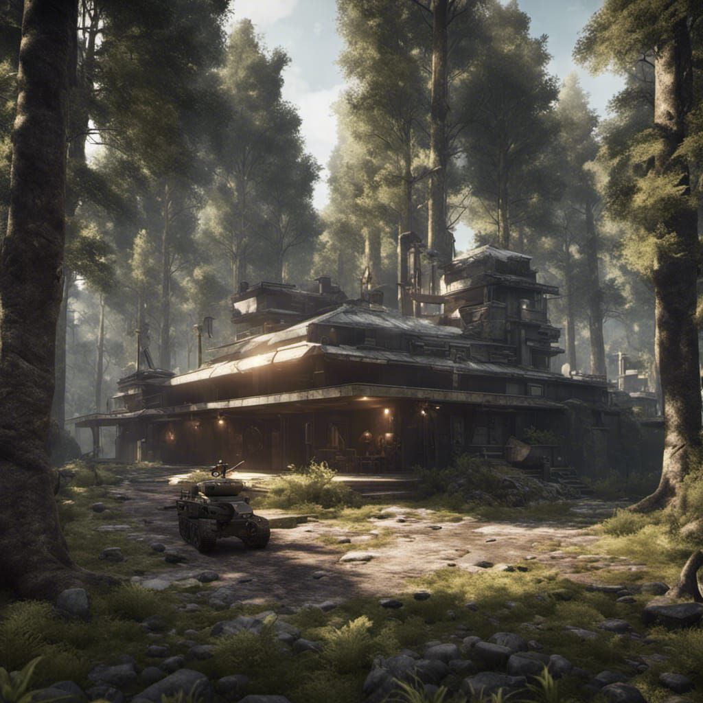 Military Compound in Forest: 3D Game Cinematic