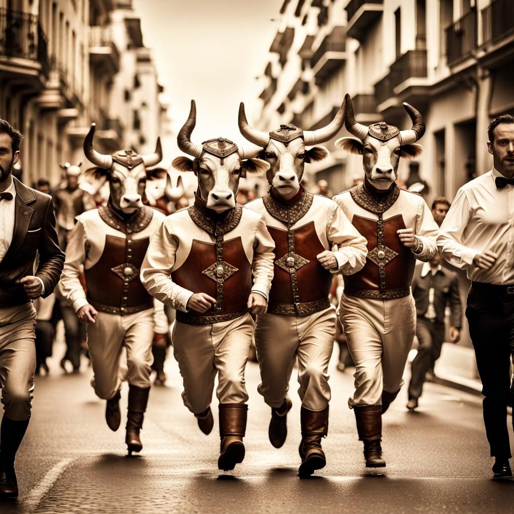 Vintage Photograph: Spanish Men in Bull Costumes