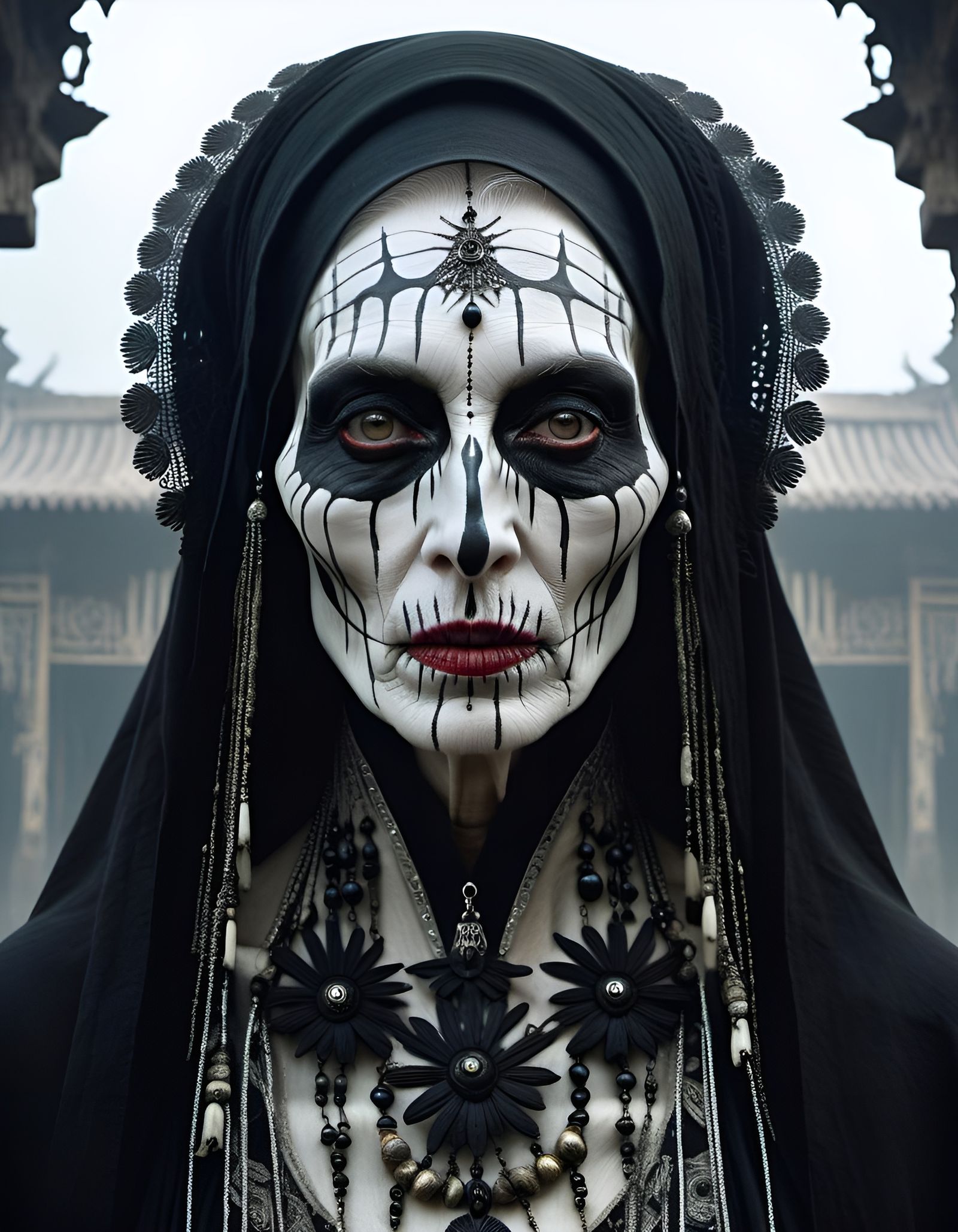 Baba Yaga: Intricate Witchcore Portrait in Psychedelic Style