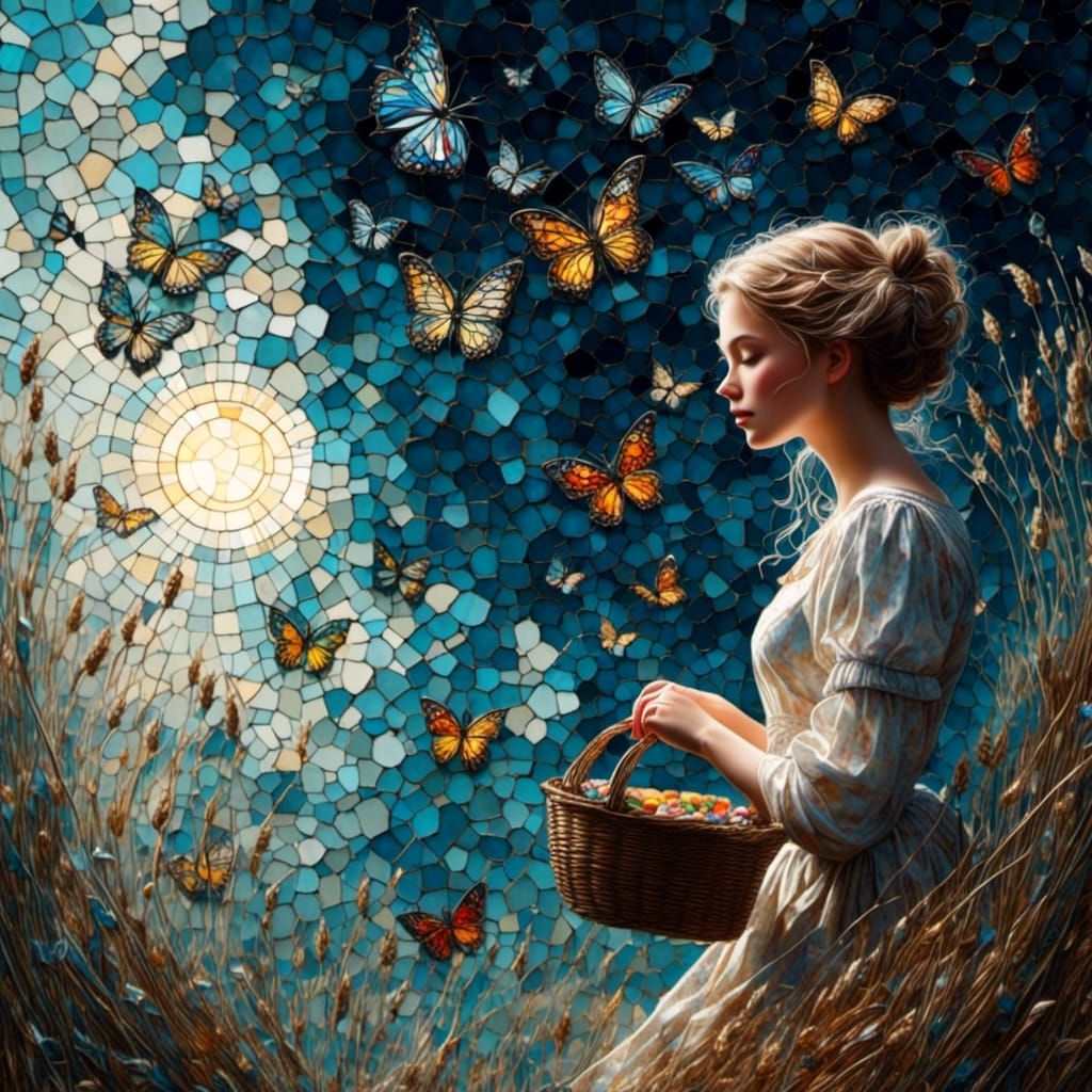 Girl with Butterflies in Hyperrealistic Mixed Media
