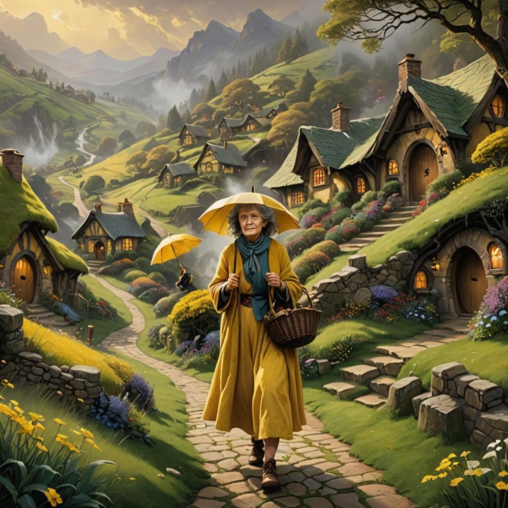 Hobbit Lady in Misty Fantasy Landscape