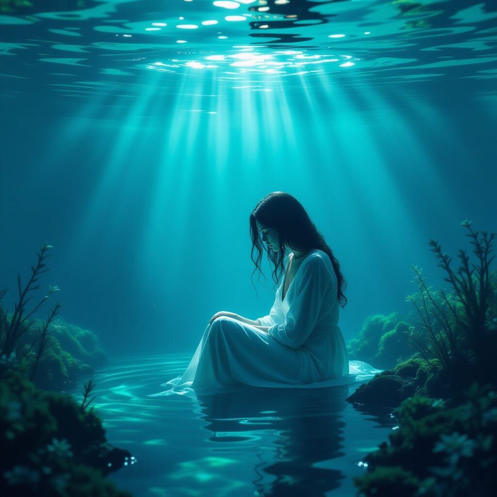 Figure in Contemplative Underwater Scene