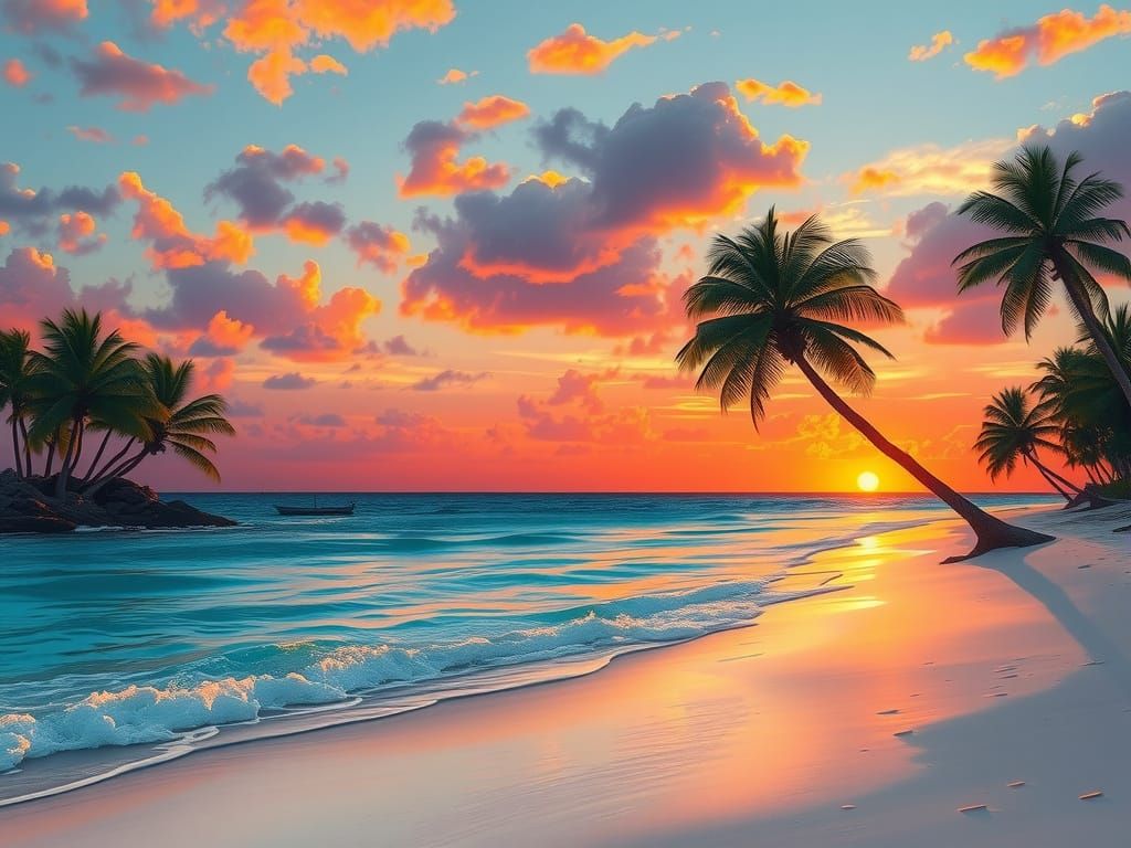 Tropical Sunset Paradise in Warm, Inviting Colors