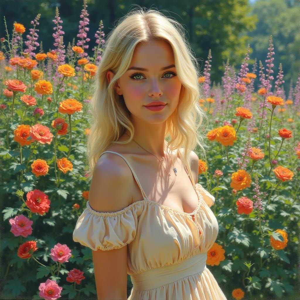 Ethereal Garden Scene in Impressionistic Style