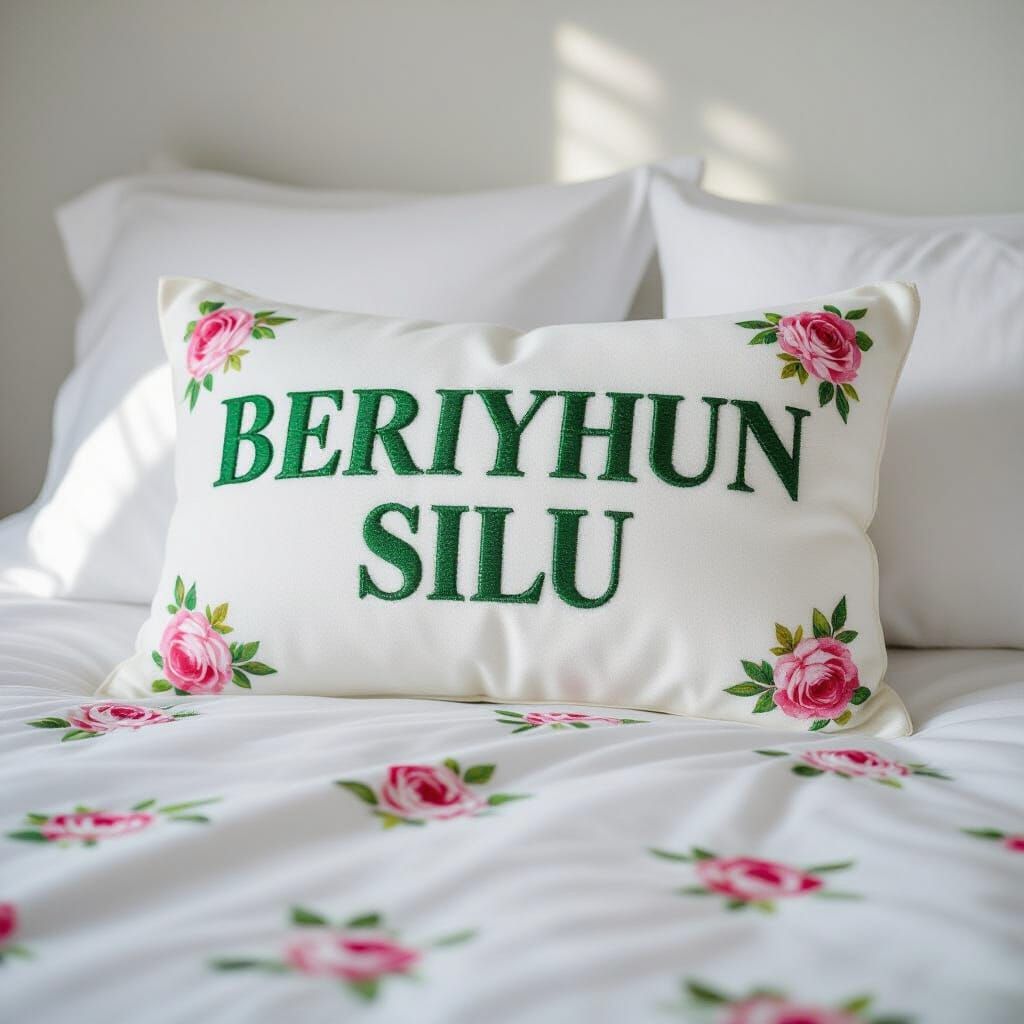 White Pillow with Emerald Green "Beriyhun Silu" Embroidery