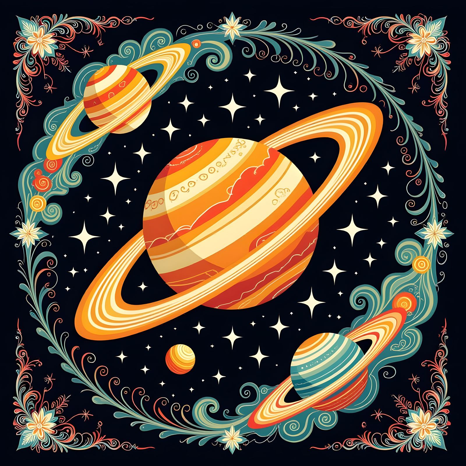 Cosmic Celestial Bodies in Illustrated Style